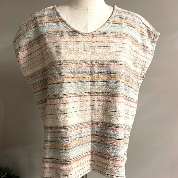 DYLAN multicolor textured knit pullover poncho top OVERDIZED V neck drop S/S SM - Picture 1 of 17